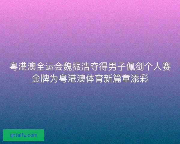 粤港澳全运会魏振浩夺得男子佩剑个人赛金牌为粤港澳体育新篇章添彩